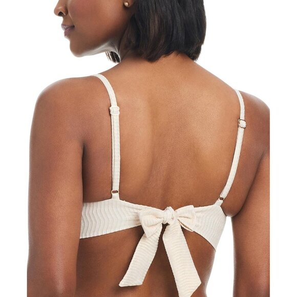 NWT Bar III Womens V-Wire Plunge-Neck Bralette Bikini Swim Top White Gold M - Picture 2 of 6